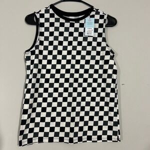 Cat & Jack Tank Top Kids L 10/12 Black White NWT Checkered Skater Streetwear SKA
